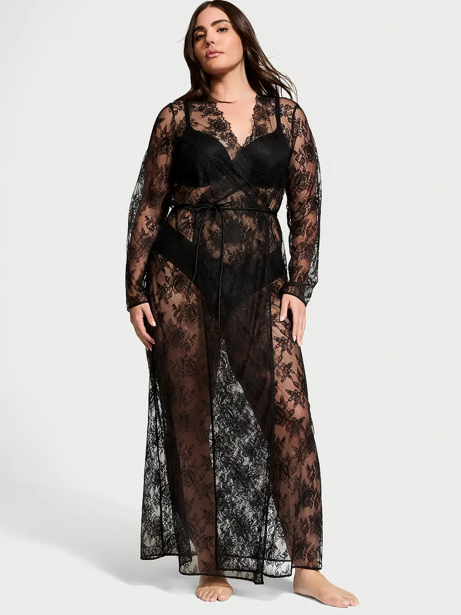 

Длинный кружевной халат Rose с запахом Victoria'S Secret, черный