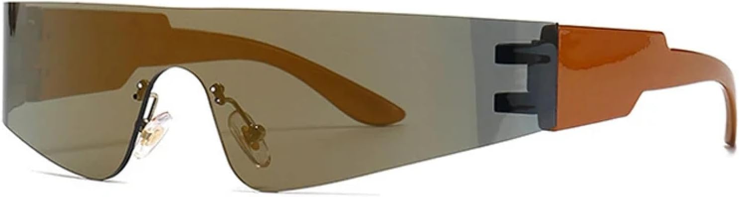 

Ретро уникальные цельные мужские солнцезащитные очки, модные, с разноцветными зеркальными линзами, защитой от УФ-излучения UV400, спортивные, для вождения, женские, в стиле панк TVTBBVV, Tea Golden Mirror