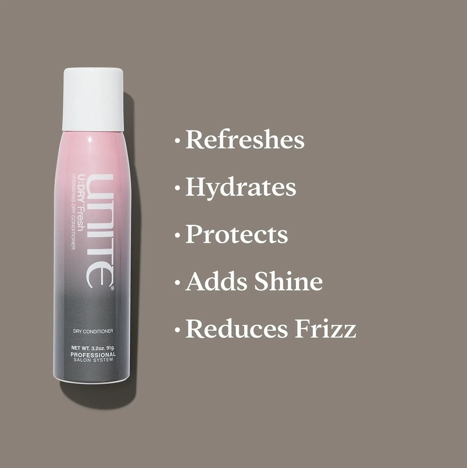 UNITE Hair - U:DRY Fresh - Сухой кондиционер-спрей без воды для восстановления влаги, смягчения и разглаживания волос между мытьями - Защита от УФ-излучения и термического воздействия - 3, 2 унции — фото 3