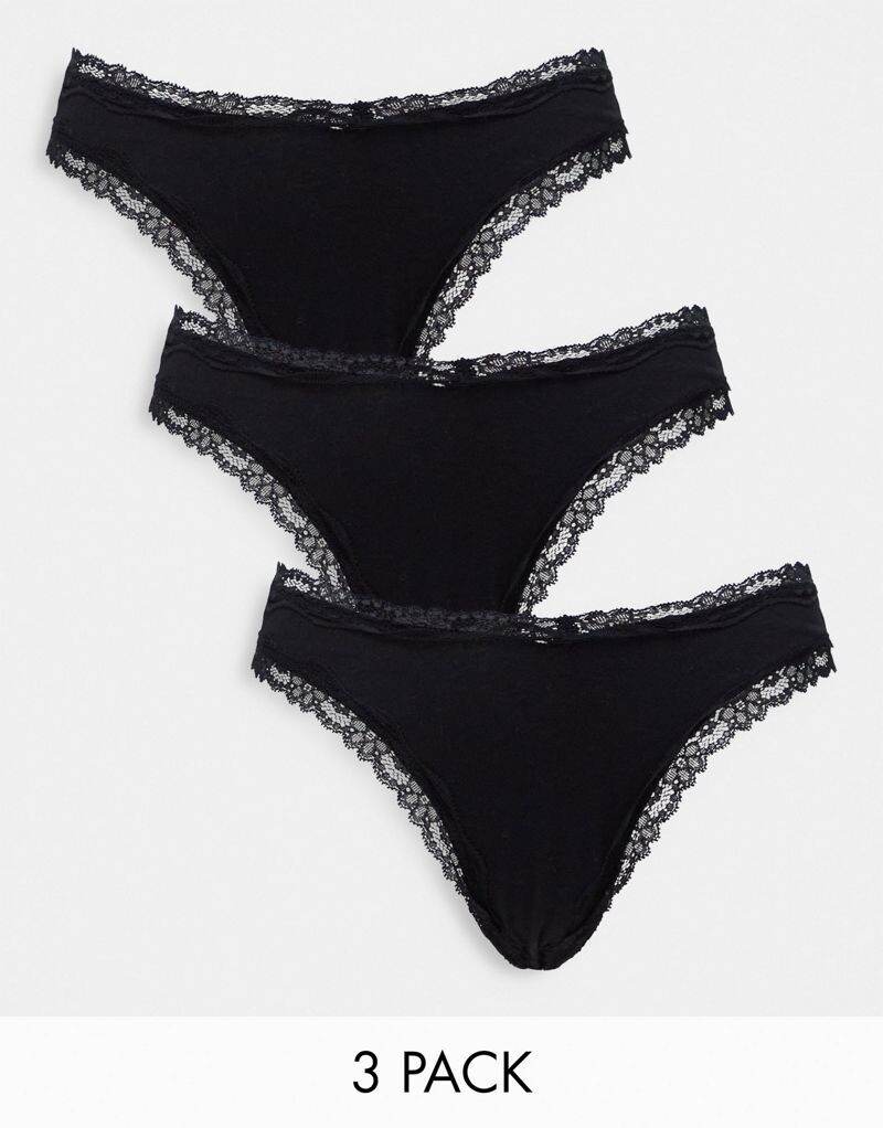 

Комплект из 3 пар кружевных хлопковых стрингов с высокой талией ASOS DESIGN Malibu