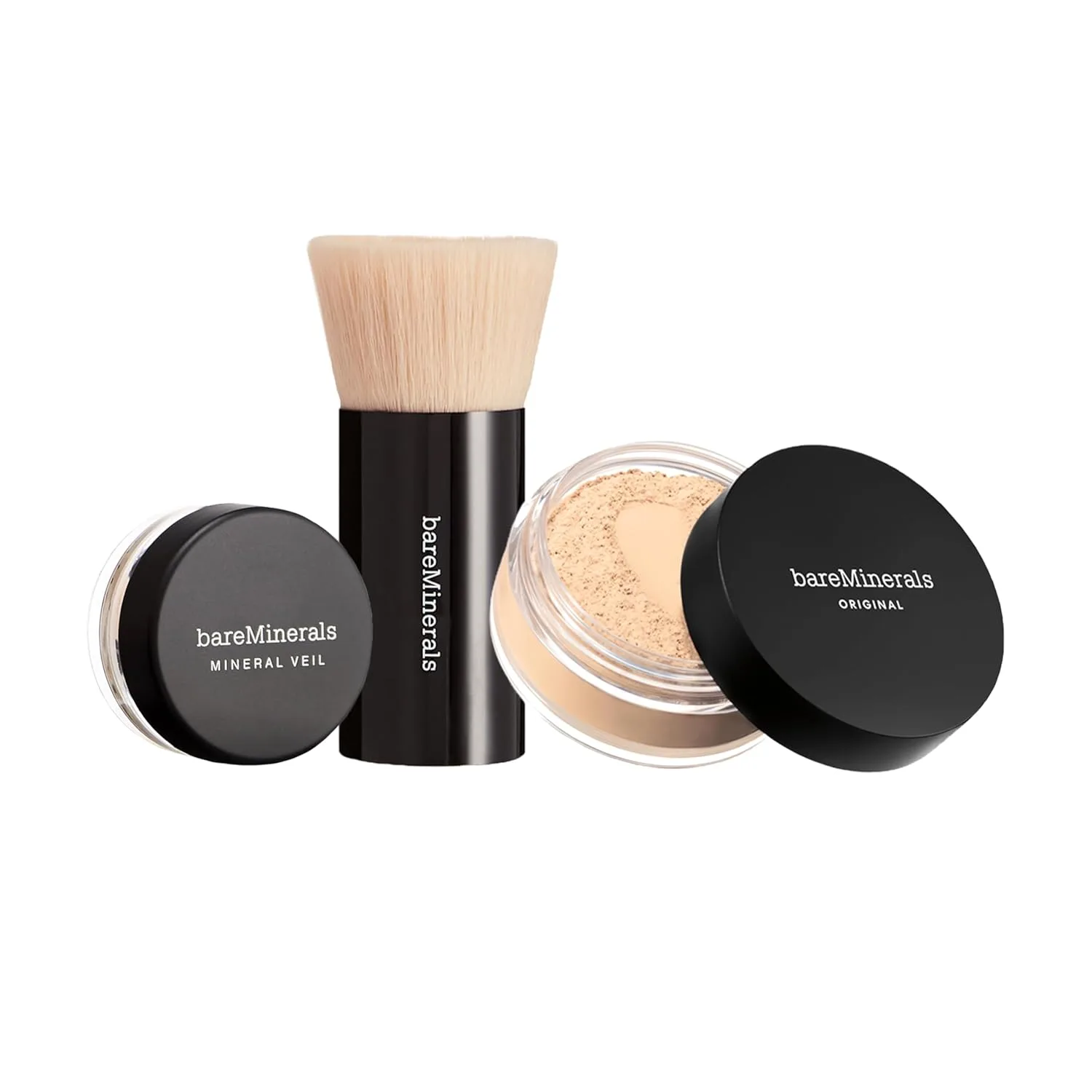 bareMinerals Original Get Started Kit, набор макияжа из 3 предметов: полноразмерная минеральная рассыпчатая тональная основа SPF 15, дорожная кисть Beautiful Finish и фиксирующая пудра Original Mineral Veil, AA Fair