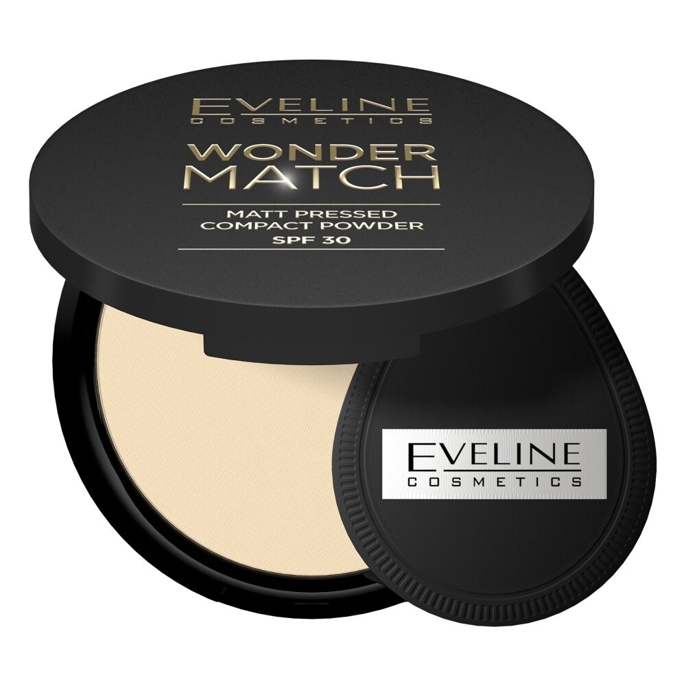 

Eveline Cosmetics, Wonder Match, матовая прессованная пудра с защитным фильтром Spf30, 01 светло-бежевый, 8 г - Bioesthe