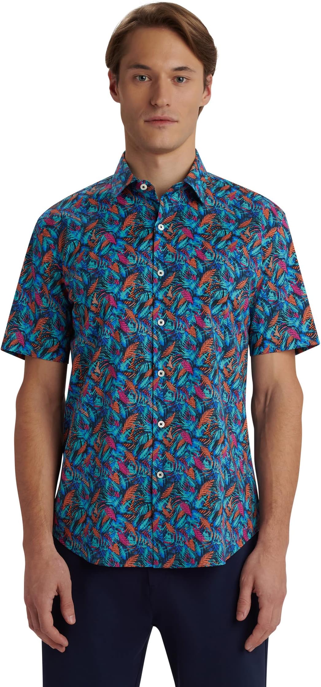 

Рубашка BUGATCHI Orson Casual Cotton Button-Up Short Sleeve Shirt, цвет Teal