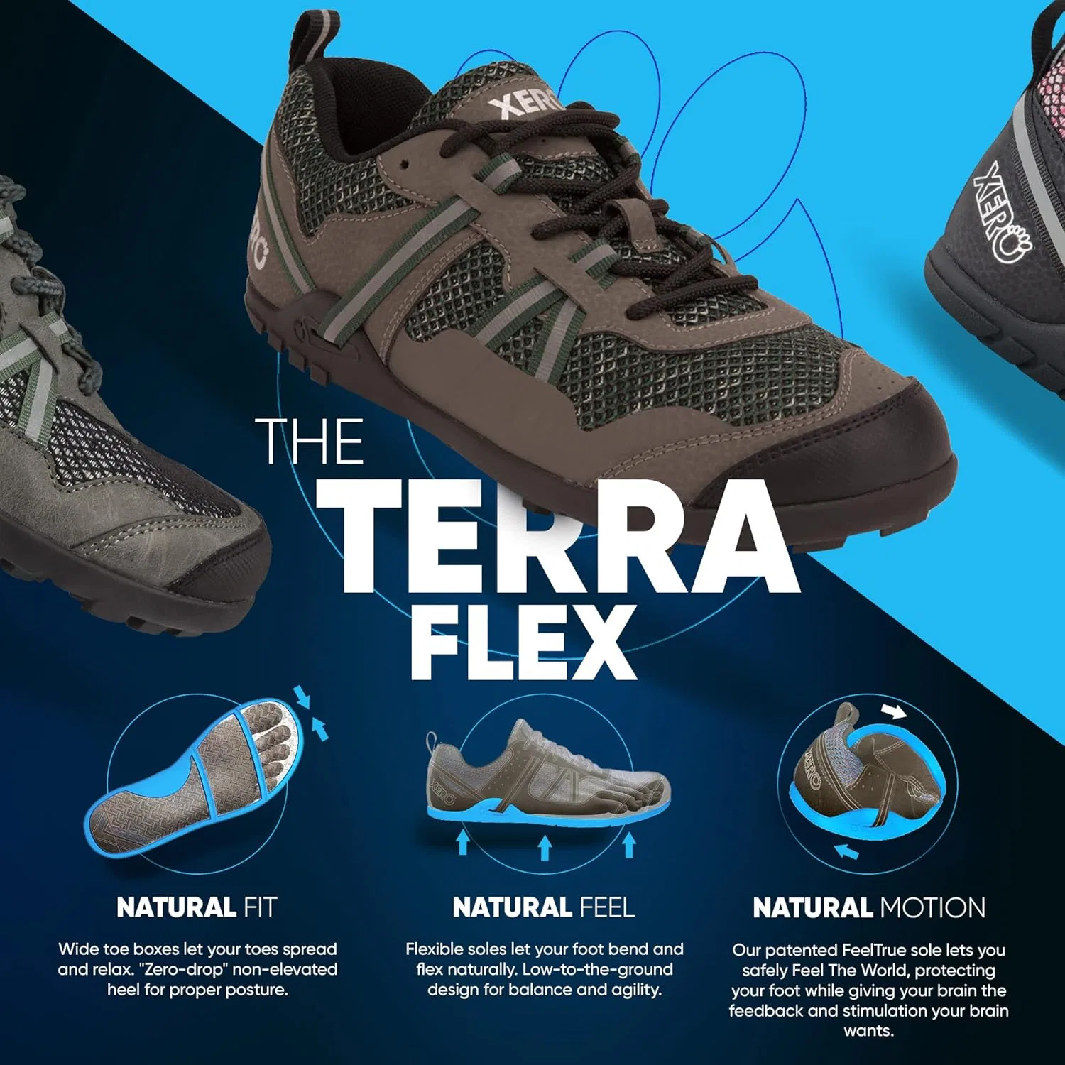 Мужские кроссовки для походов и бега по пересеченной местности Xero Shoes TerraFlex II с нулевым перепадом высоты подошвы, Forest — фото 3