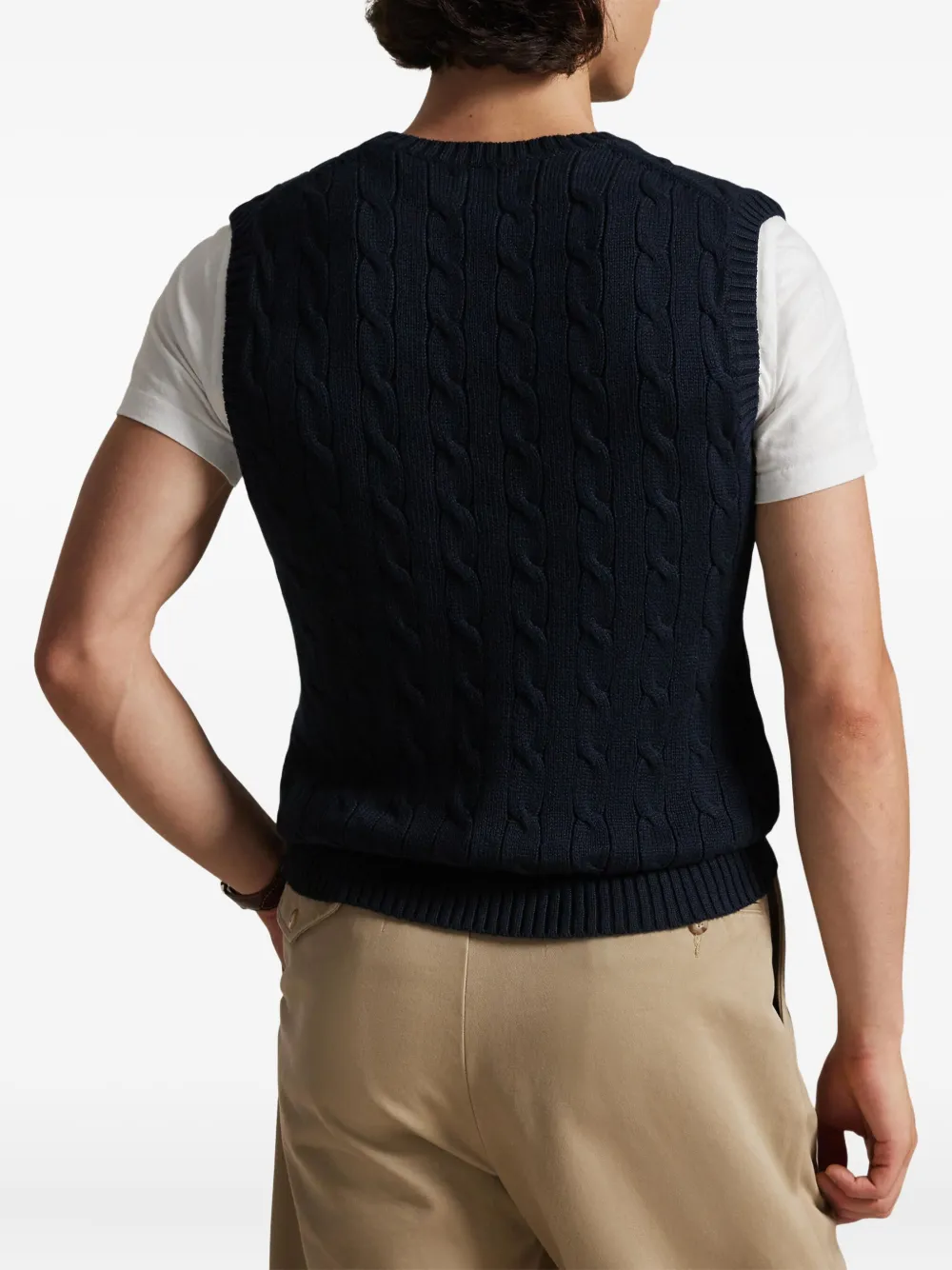 Жилет из хлопка с косичным узором POLO RALPH LAUREN, синий — фото 4
