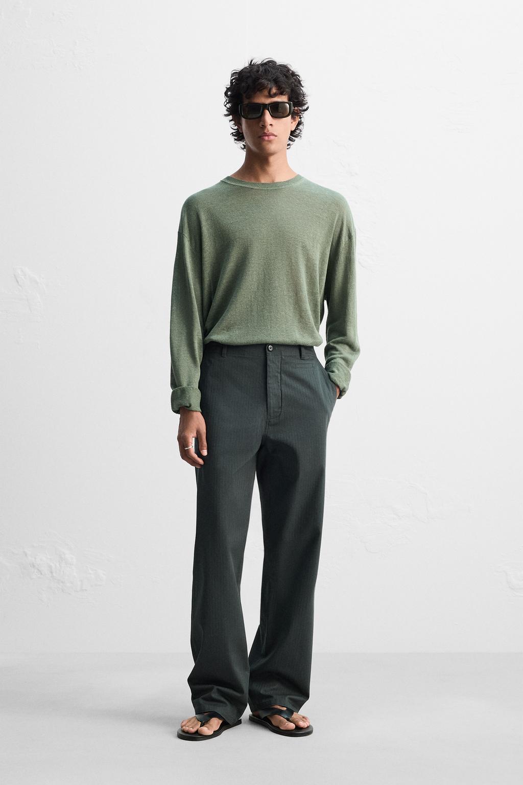 

Легкий свитер из 100% льна ZARA, цвет Grey green