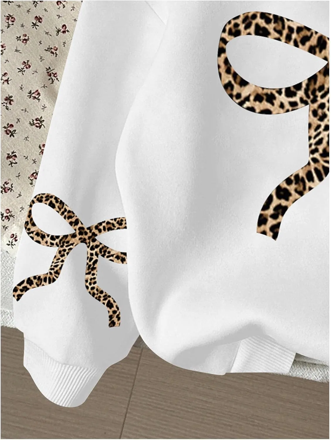 Детская толстовка с капюшоном QJQ, принт бант, White Leopard Bow — фото 4