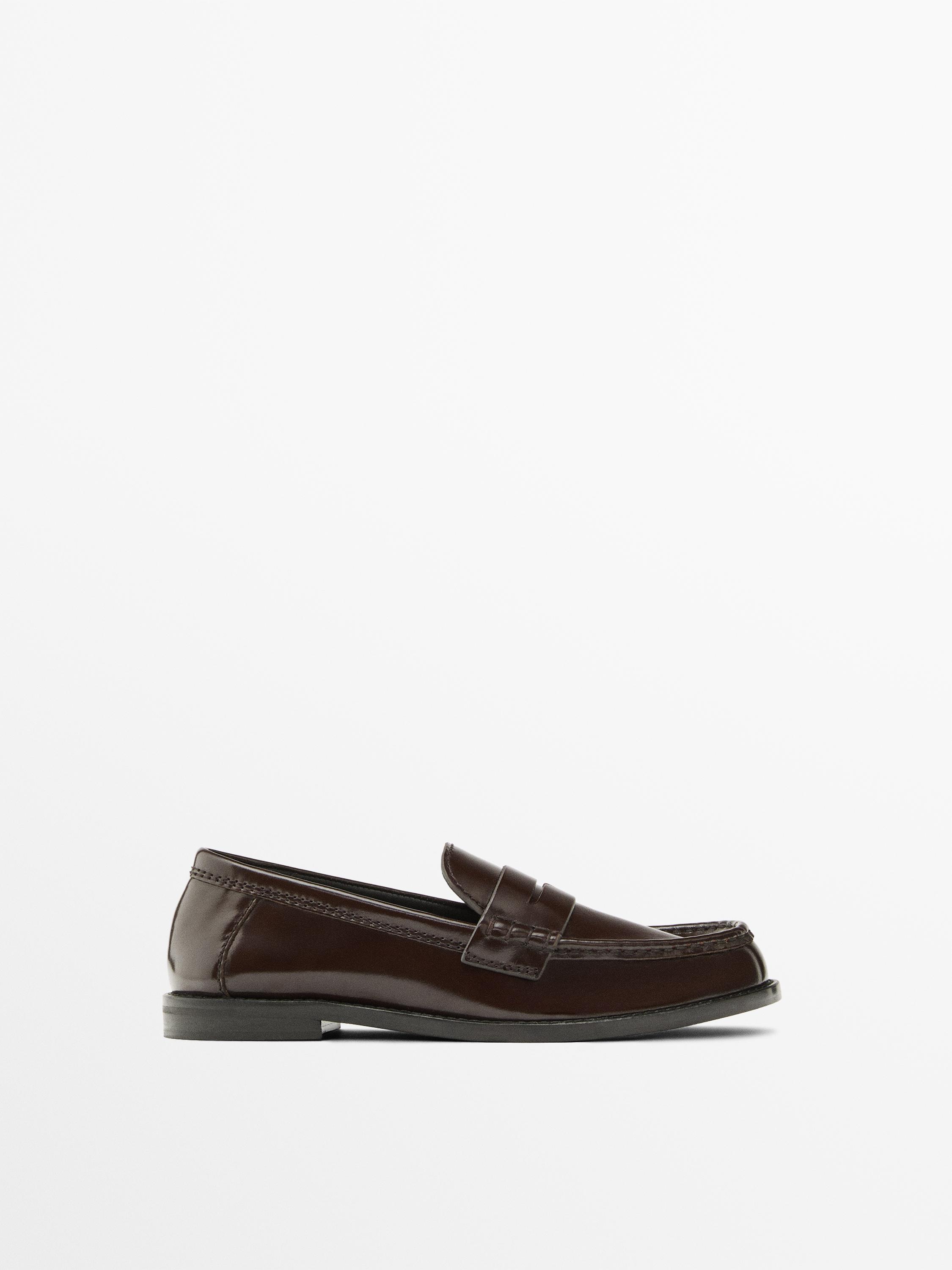 Кожаные мокасины с глянцевой отделкой Massimo Dutti, коричневый
