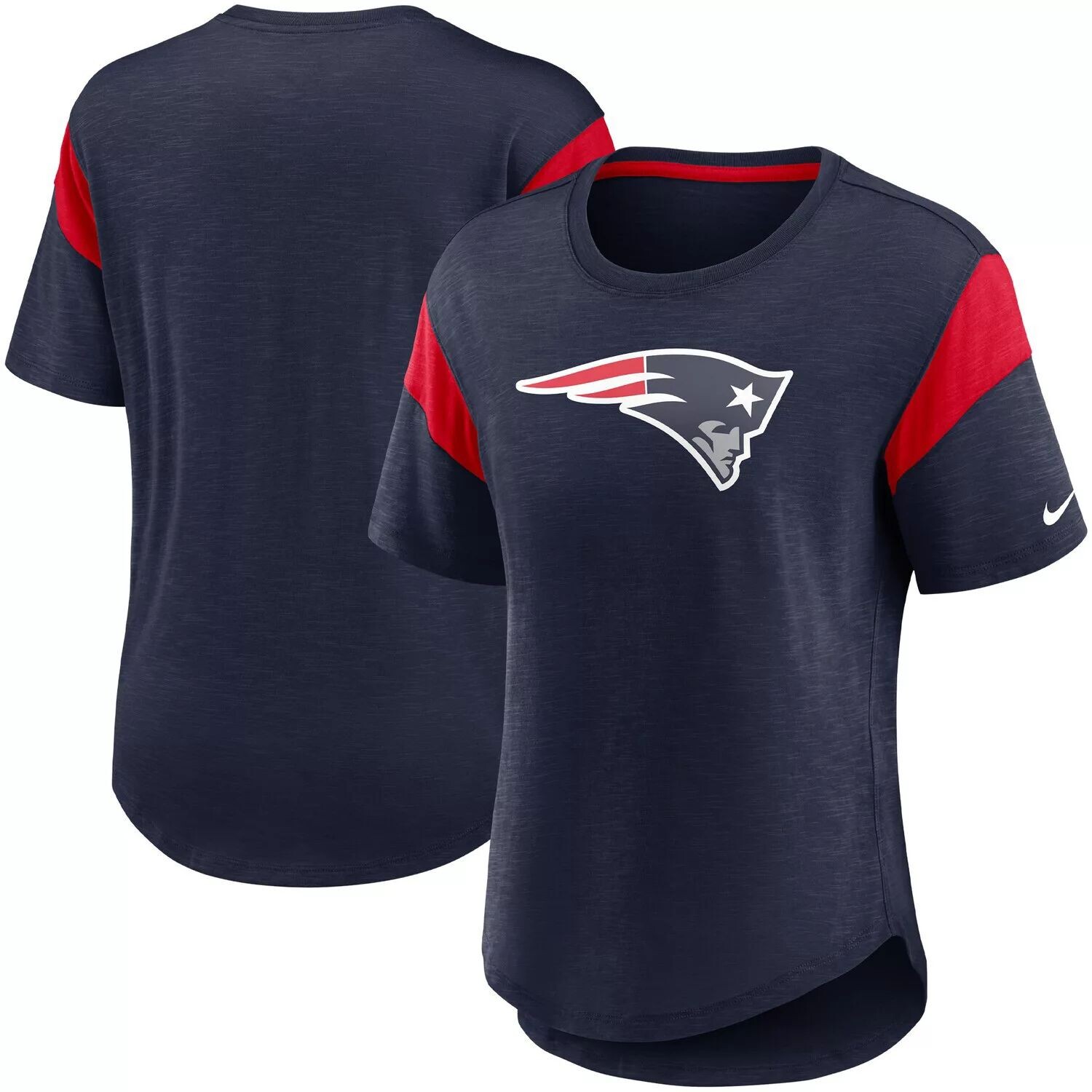 

Женский темно-синий топ с логотипом Nike Heathered New England Patriots Primary Slub Fashion. Nike