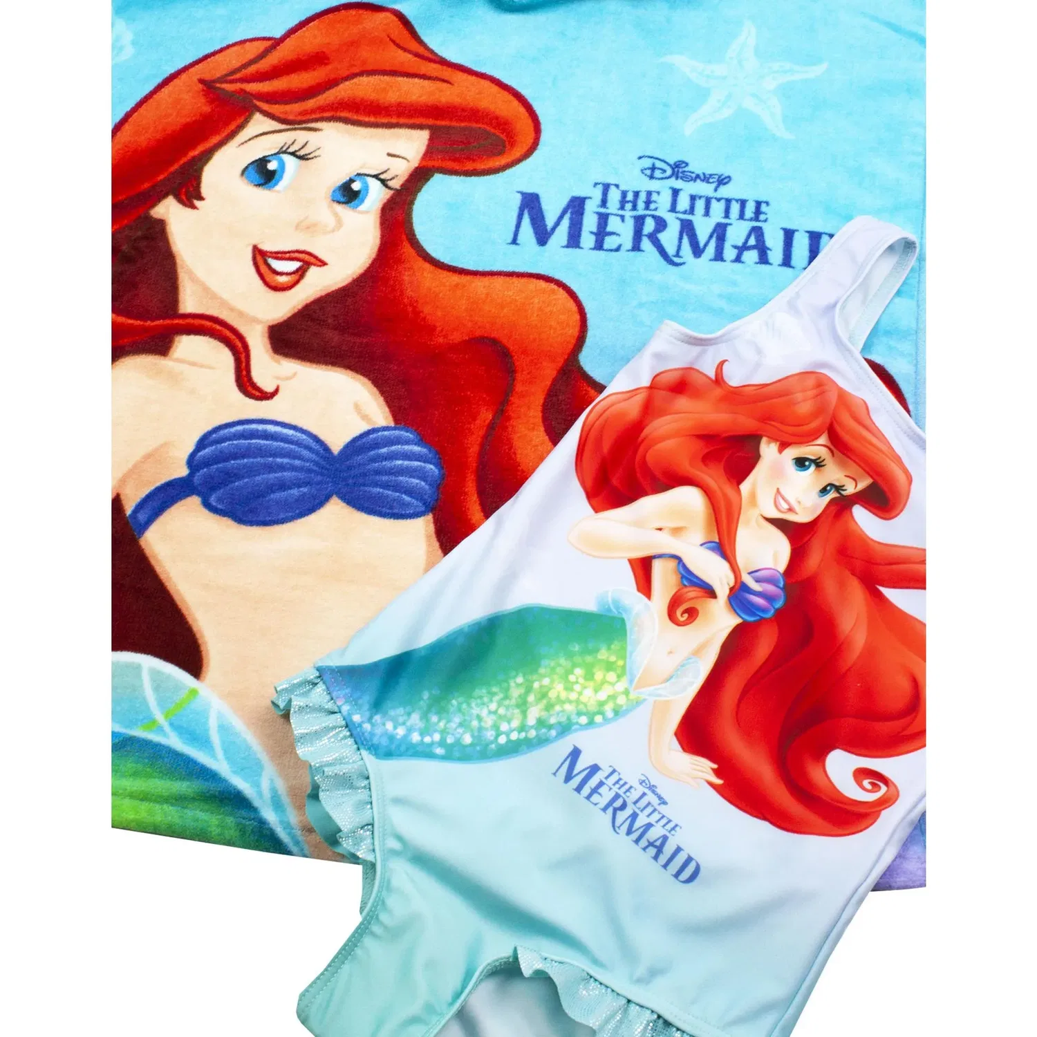 Купальник и пончо-полотенце Disney Русалочка, синий — фото 4
