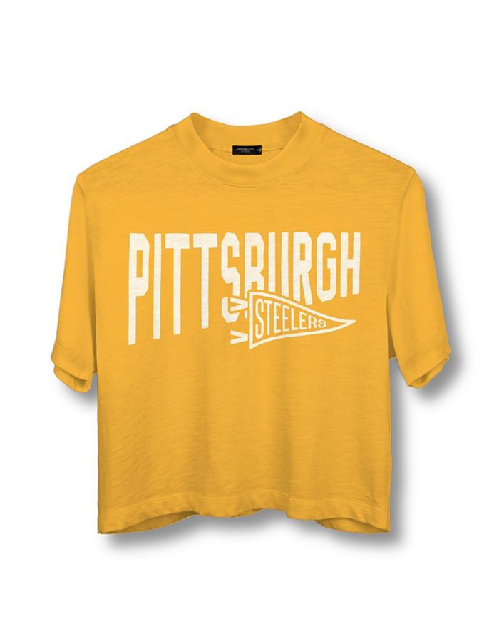 

Женская футболка NFL Pittsburgh Steelers Dual Threat Mock Neck Crop Junk Food Clothing, желтый