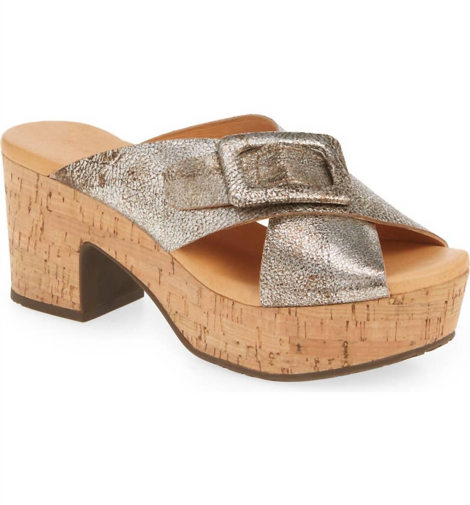 Женские шлепанцы Galaxy Criss Cross Platform Slide из серой кожи CHOCOLAT BLU, цвет gunmetal leather