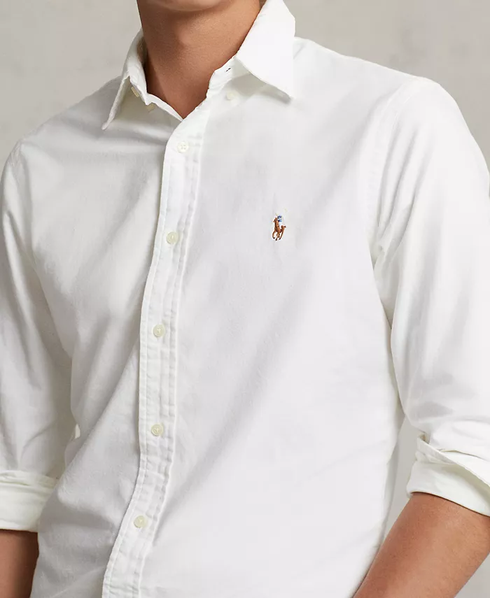 Мужская классическая оксфордская рубашка с длинным рукавом Polo Ralph Lauren, белый — фото 3