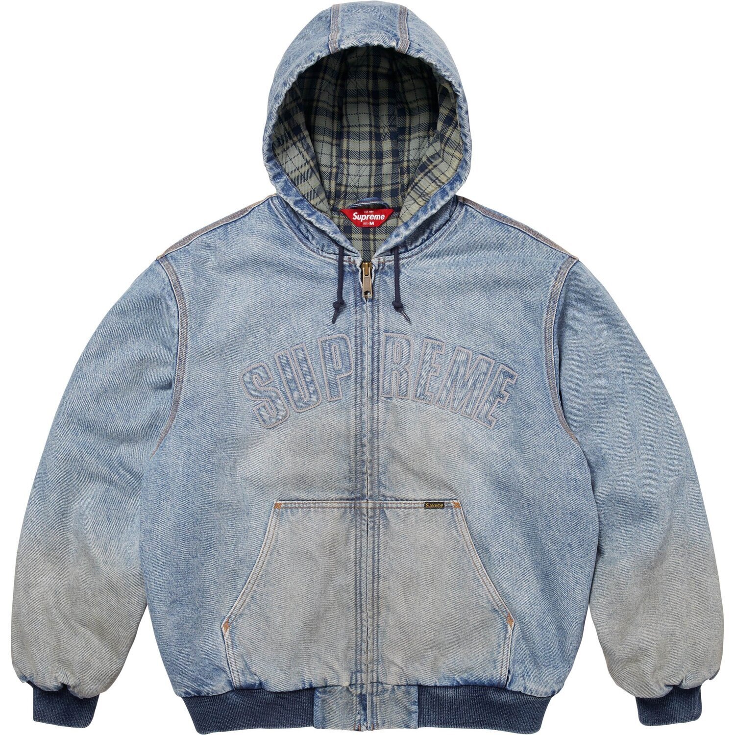 

Supreme Отражающая рабочая куртка с капюшоном унисекс, Denim Blue/Denim