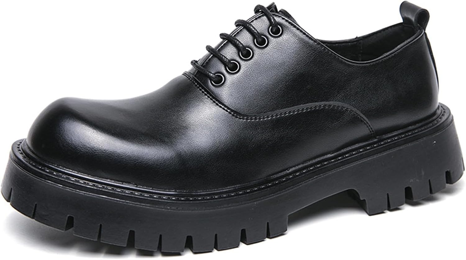 

Мужские кожаные туфли с шнуровкой, массивным каблуком, подошвой Lug, модные, с круглым носком, для официального и делового стиля, удобные, нескользящие кроссовки для ходьбы Neuugo, черный