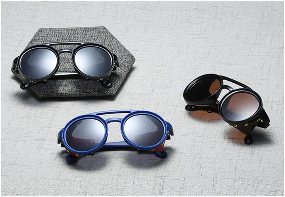 

Круглые солнцезащитные очки в стиле стимпанк для женщин и мужчин, винтажные кожаные солнцезащитные очки для женщин, очки с защитой от УФ-излучения UV400 MTZJH, 2