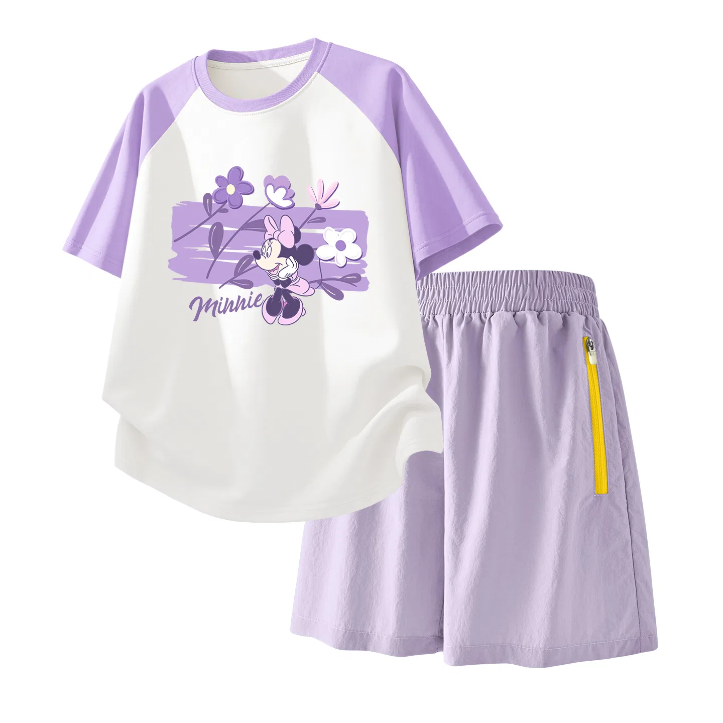 Детский спортивный костюм Casual Sportswear 2 Piece Set Disney, Di Chao Flower Purple White+Solid Color Taro Paste Purple