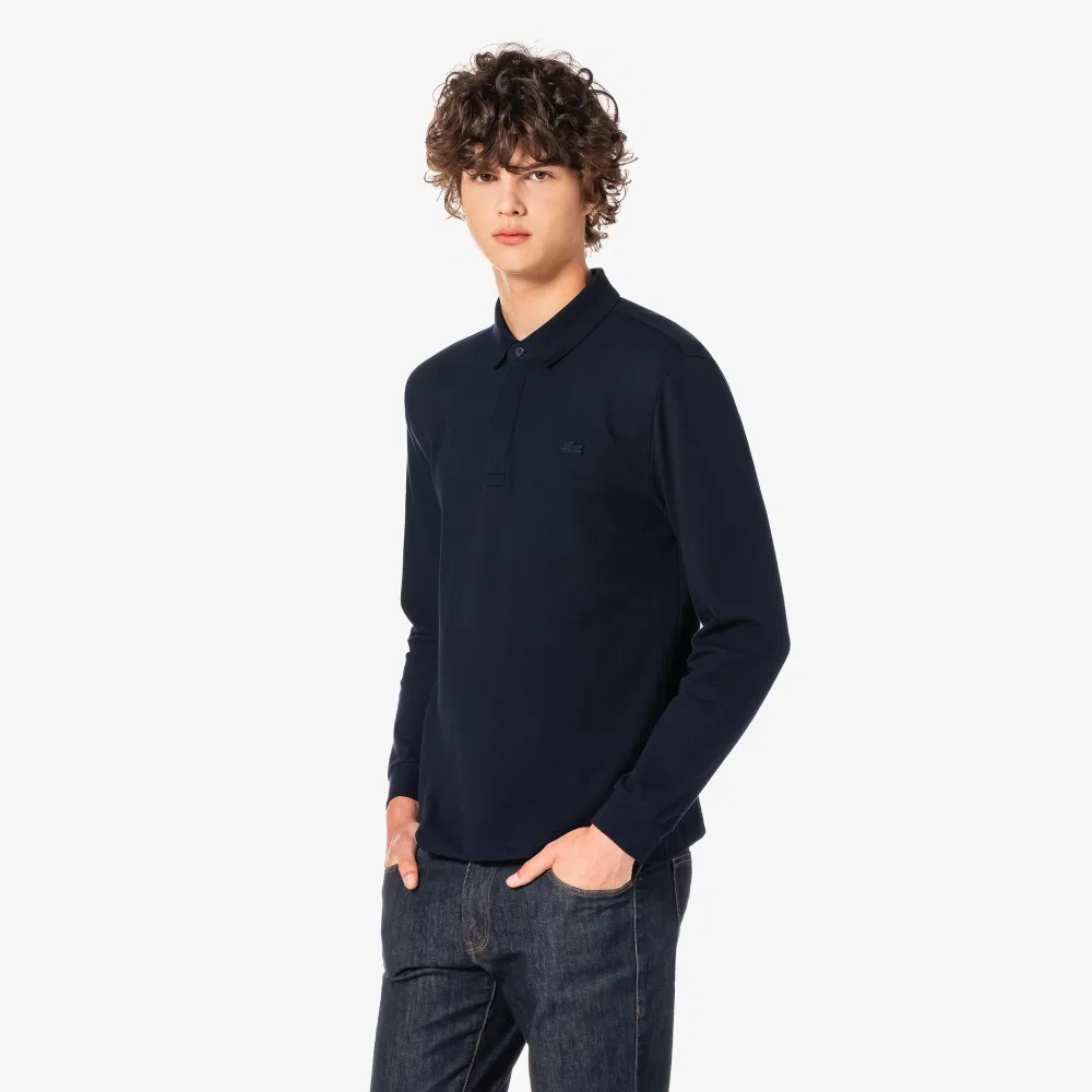 Мужская футболка-поло Paris с длинным рукавом тёмно-синяя от Lacoste — фото 4