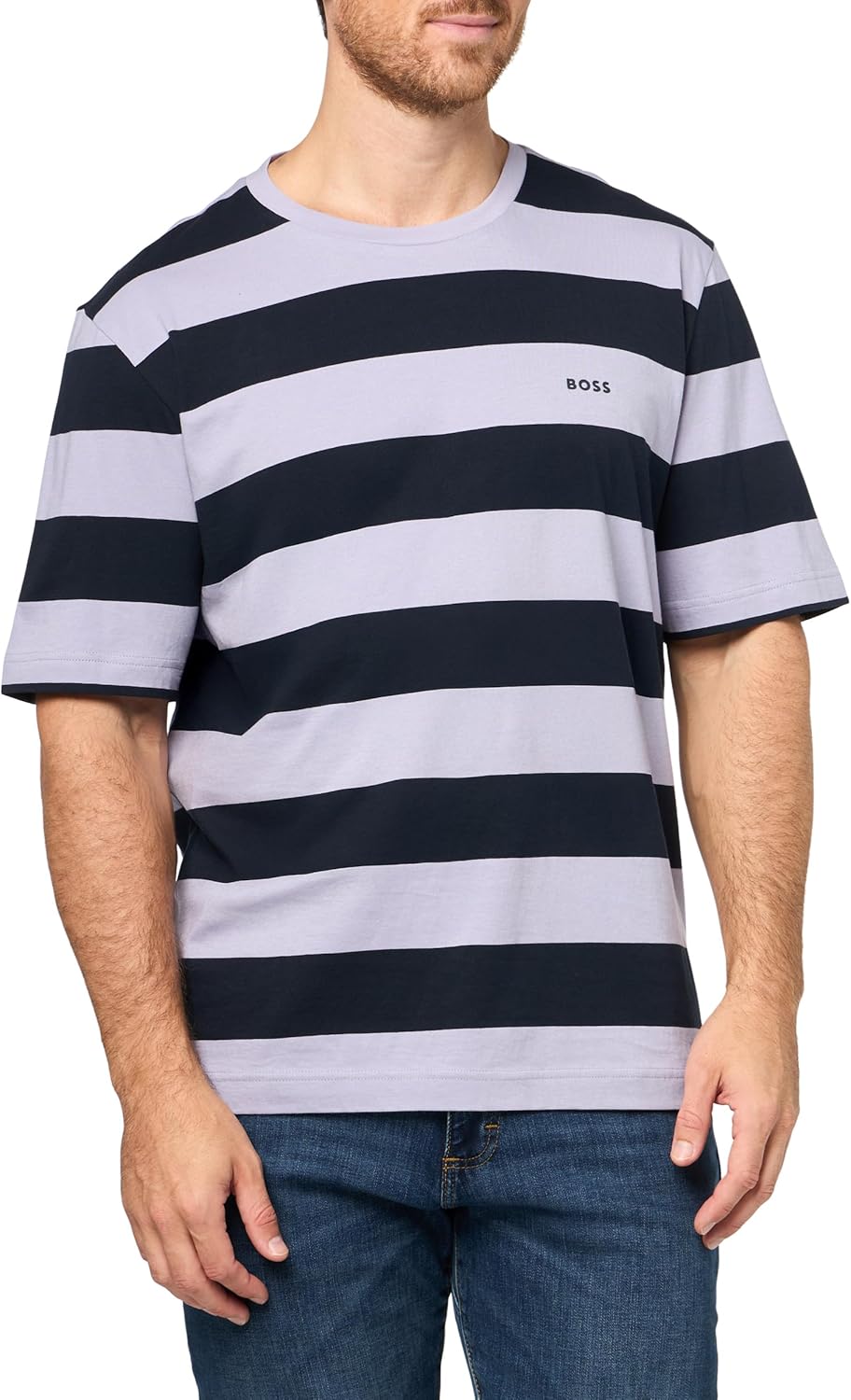 

Мужская футболка BOSS с коротким рукавом и ярким логотипом, Lavender Stripe, Розовый, Мужская футболка BOSS с коротким рукавом и ярким логотипом, Lavender Stripe