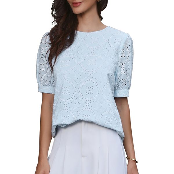 

Летний топ с коротким рукавом и круглым вырезом Inspire Chic, Light Blue