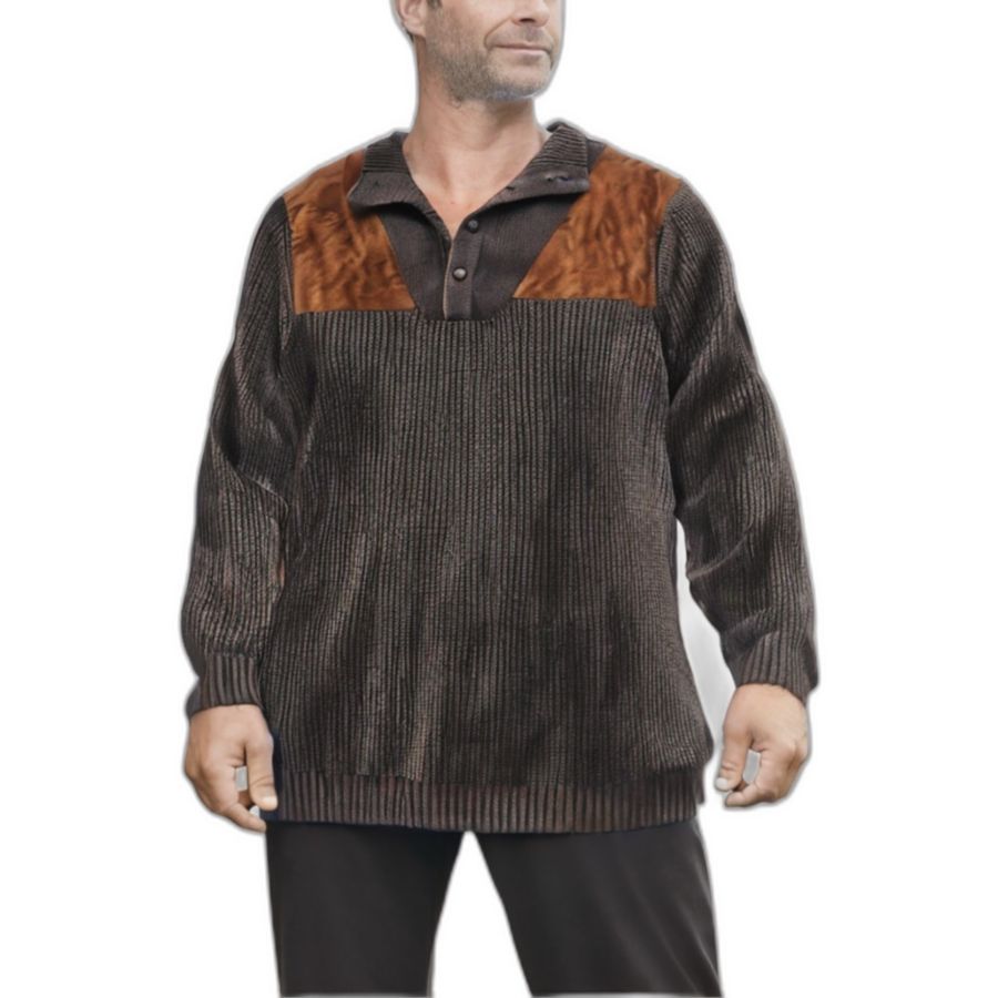 

Мужской свитер KingSize с нашивками и воротником-стойкой Boulder Creek, Dark brown