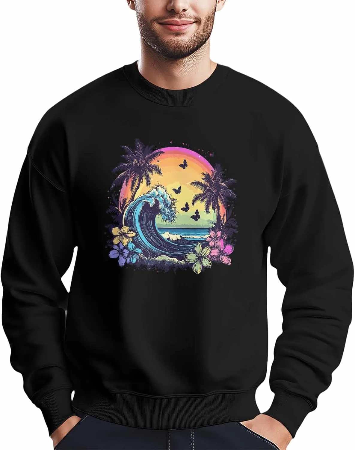 

Мужской свитшот Vintage Rainbow Butterfly Ocean Graphic с длинными рукавами Winvebermior