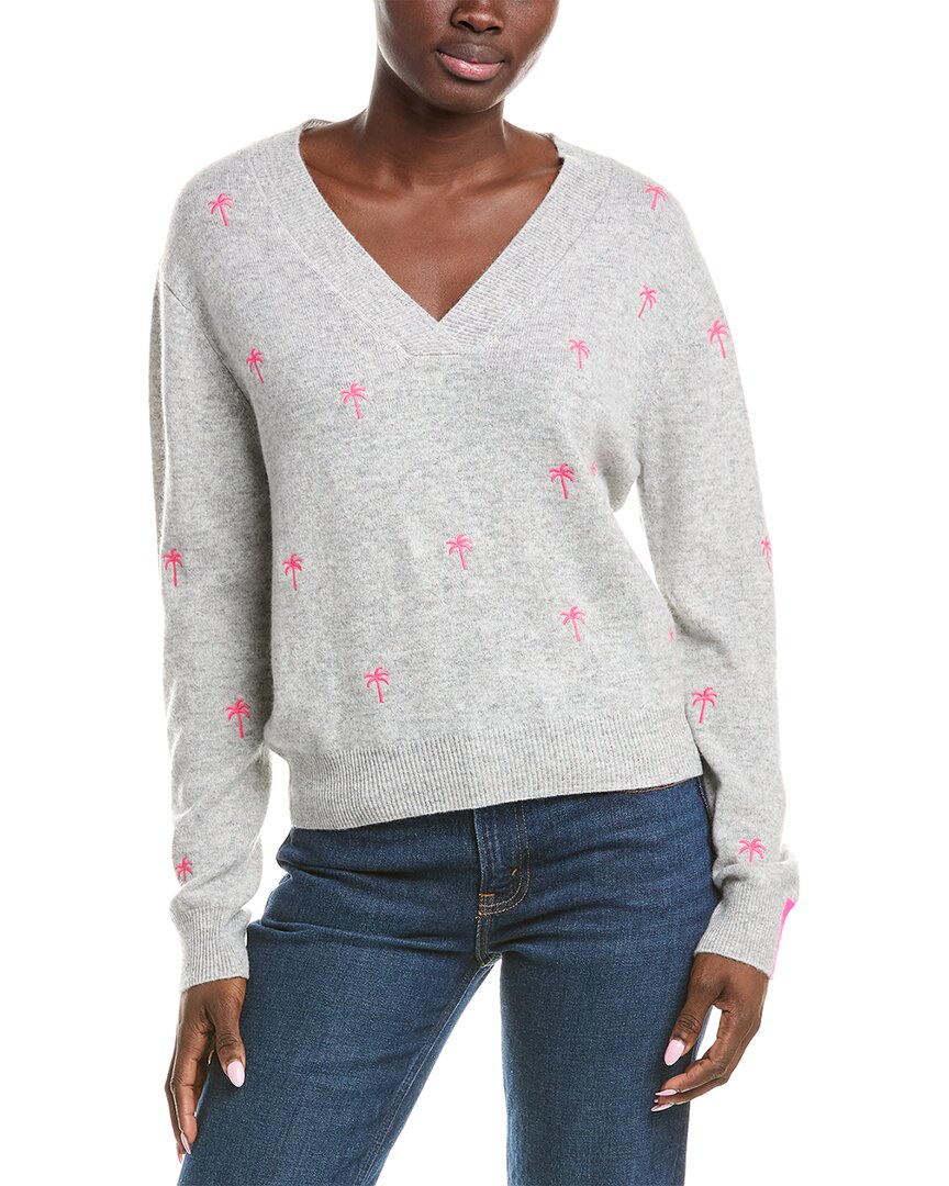 

Броде Кашемир Вышивка Пальма V-образный вырез Кашемировый свитер Brodie Cashmere, серый