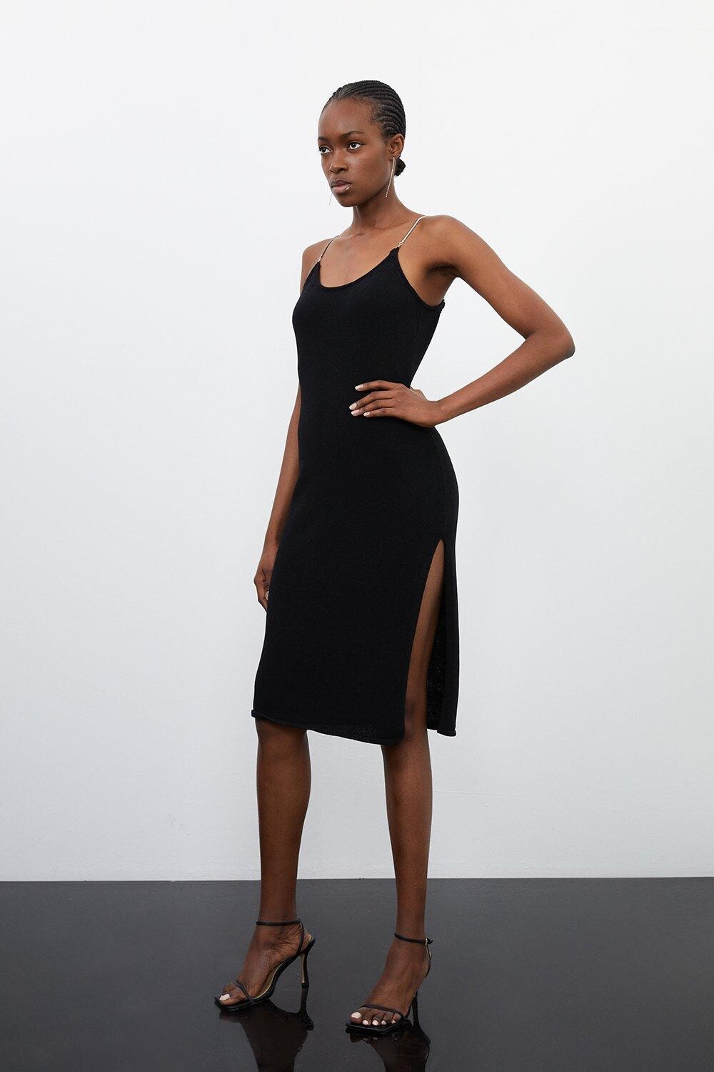 

Трикотажное платье Midaxi со шнуровкой и цепочкой Karen Millen, черный