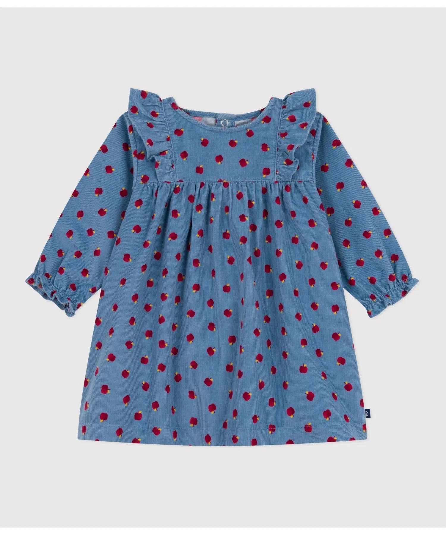 Детское хлопковое платье с яблоками PETIT BATEAU светло-голубое — фото 4