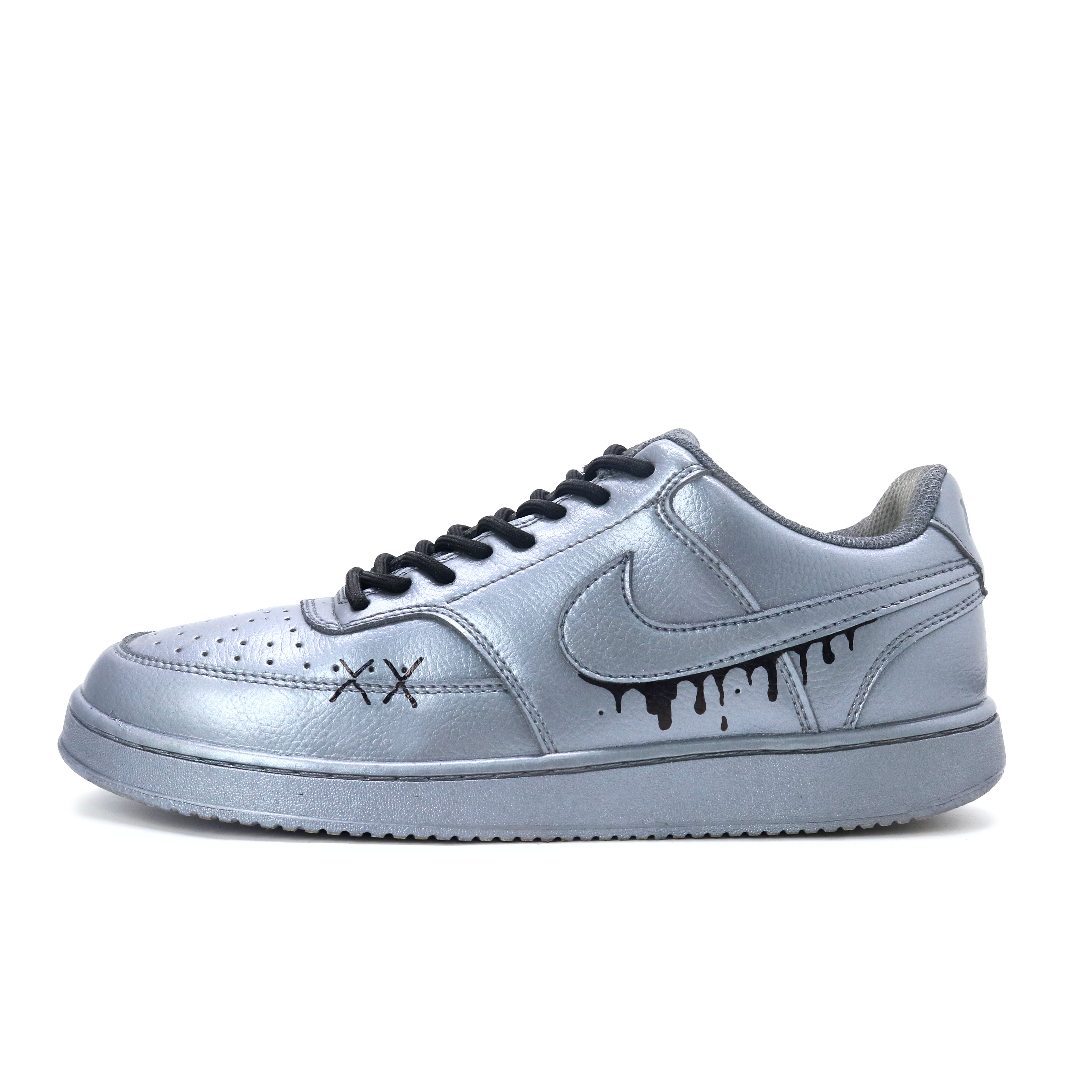 

Nike Кроссовки Court Vision 1 Ink Silver Breeze, износостойкие, низкие, для скейтбординга, мужские, серебристо-черные