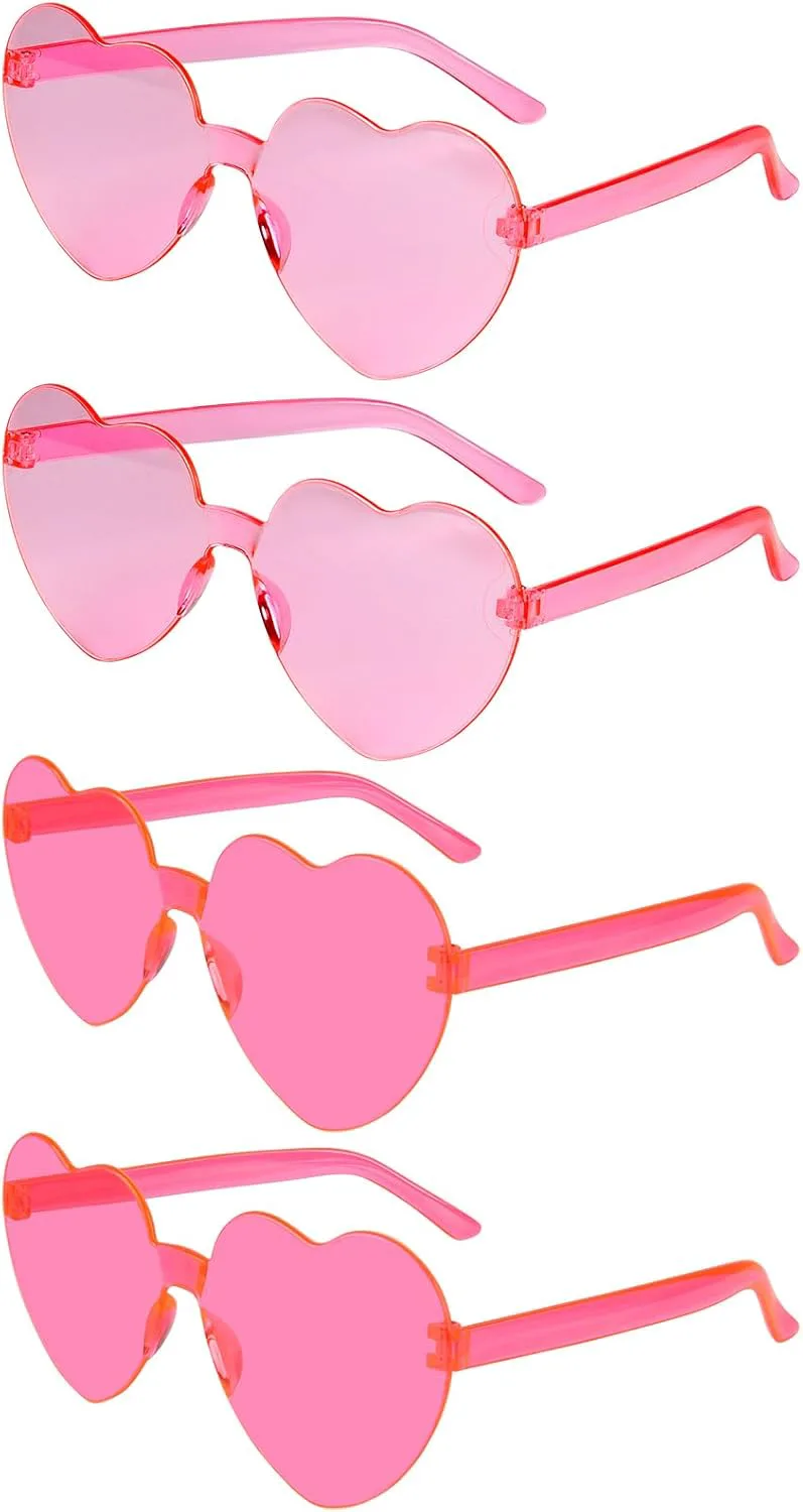 

NACHLYNN 4 пары солнцезащитных очков в форме сердечек розово-красного и розового цвета для женщин - очки без оправы в форме сердечек для вечеринок, Pink+rose Red