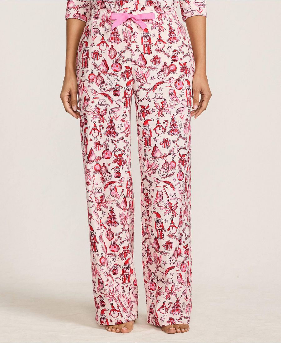 

Женские фланелевые брюки для сна с широкими штанинами Lands' End, Pink/red festive critters
