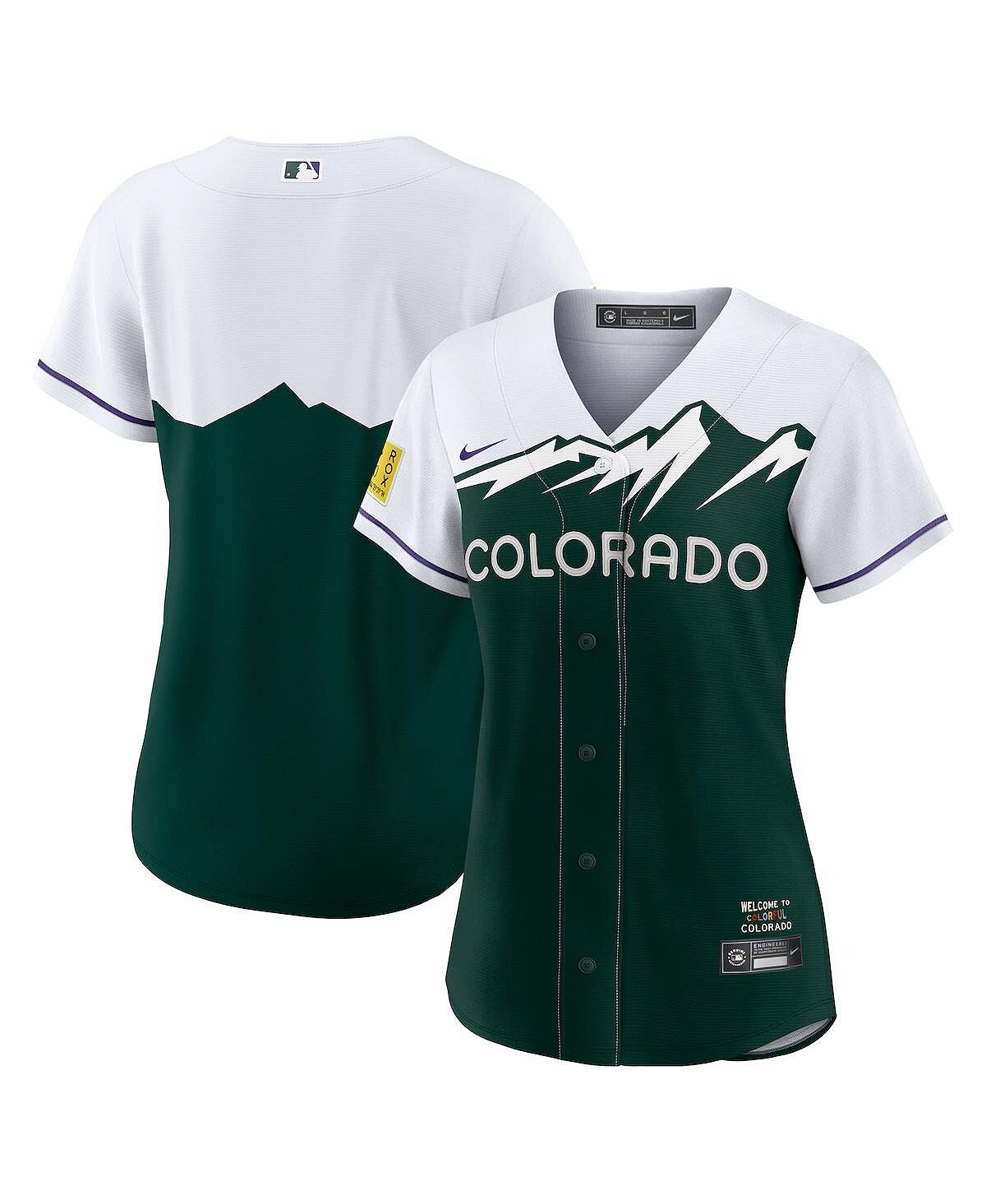 

Женская белая, лесно-зеленая майка Colorado Rockies City Connect Replica Team Nike