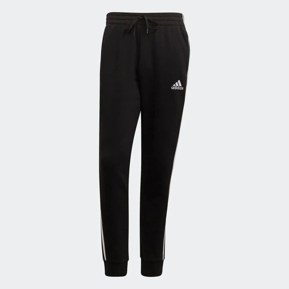 Мужские флисовые брюки Adidas Essentials с тремя полосками и зауженными манжетами, черно-белый — фото 4