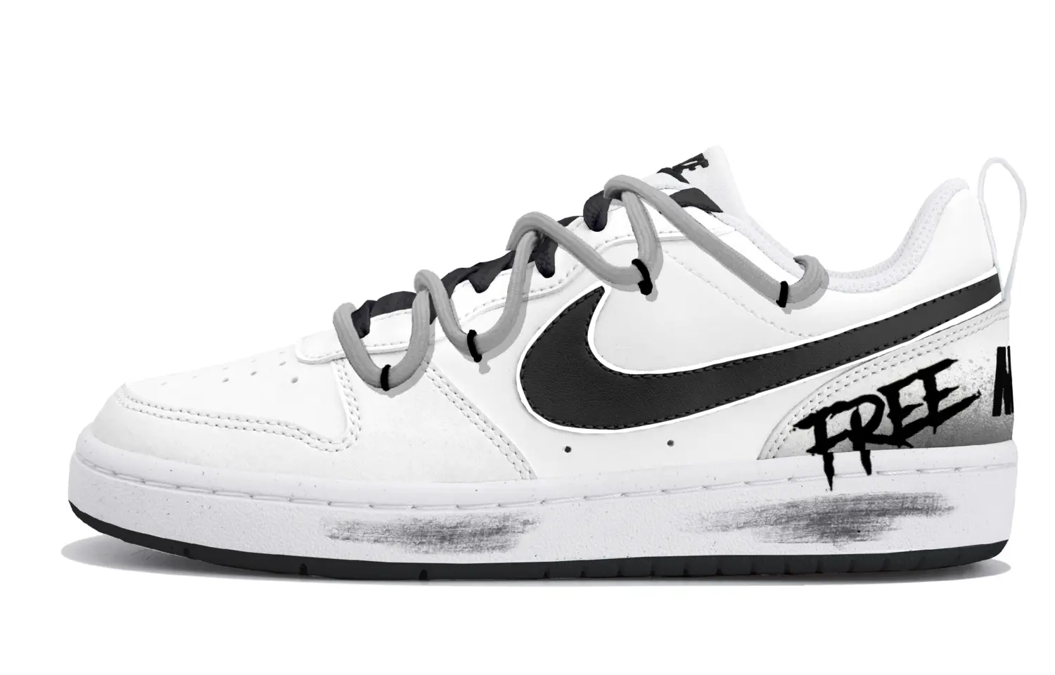 

Nike Детские низкие скейтбордистские кроссовки Court Borough White Black Wild Paint, белые, для подростков