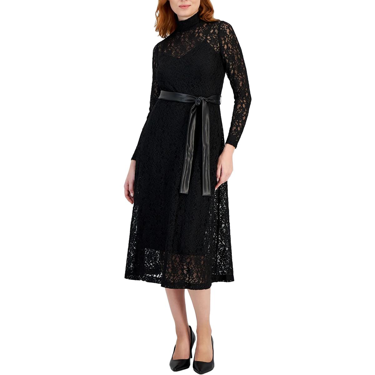 

Женское вязаное крючком платье миди из полиэстера Anne Klein, цвет anne black