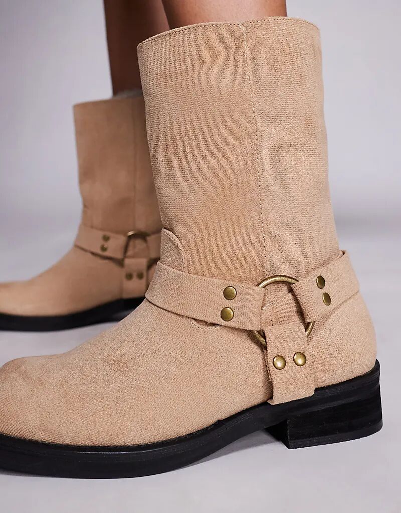 Мотоботы Public Desire Wide Fit Sienna из искусственной замши песочного цвета — фото 2
