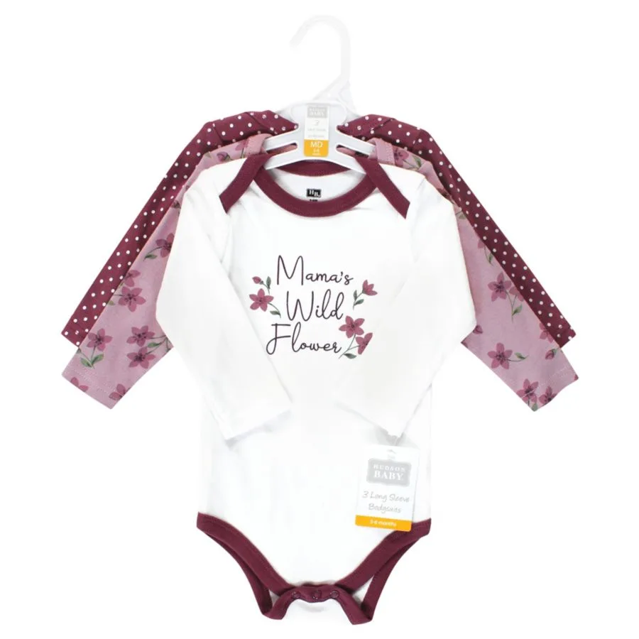 Комплект из 3 хлопковых боди с длинными рукавами Hudson Baby, Plum Wildflower 3 Pack — фото 2