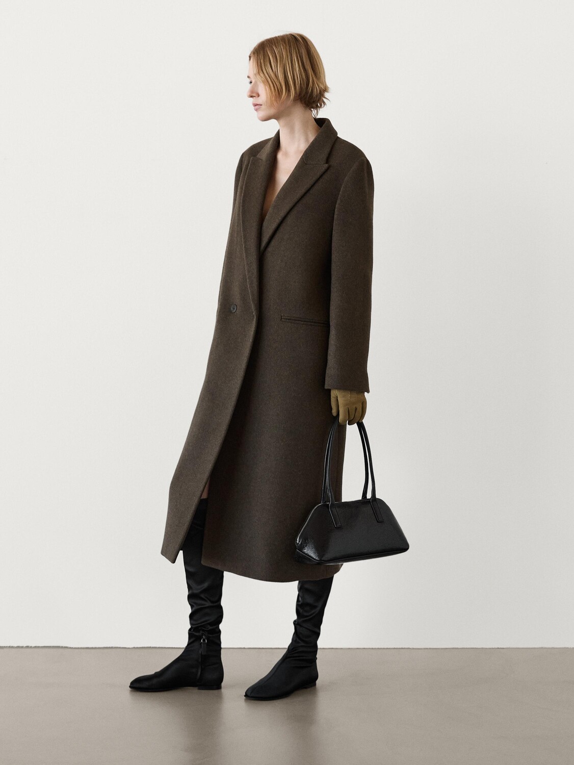 

Длинное пальто из смеси шерсти Massimo Dutti, зеленый