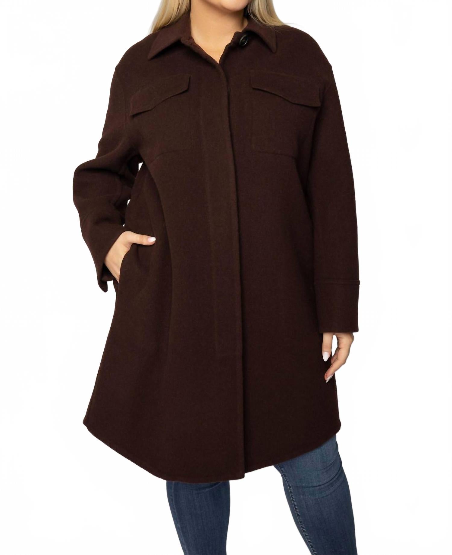 

Бархатная шерстяная рубашка-пальто на пуговицах плюс размера в цвете гикори Vince, Hickory