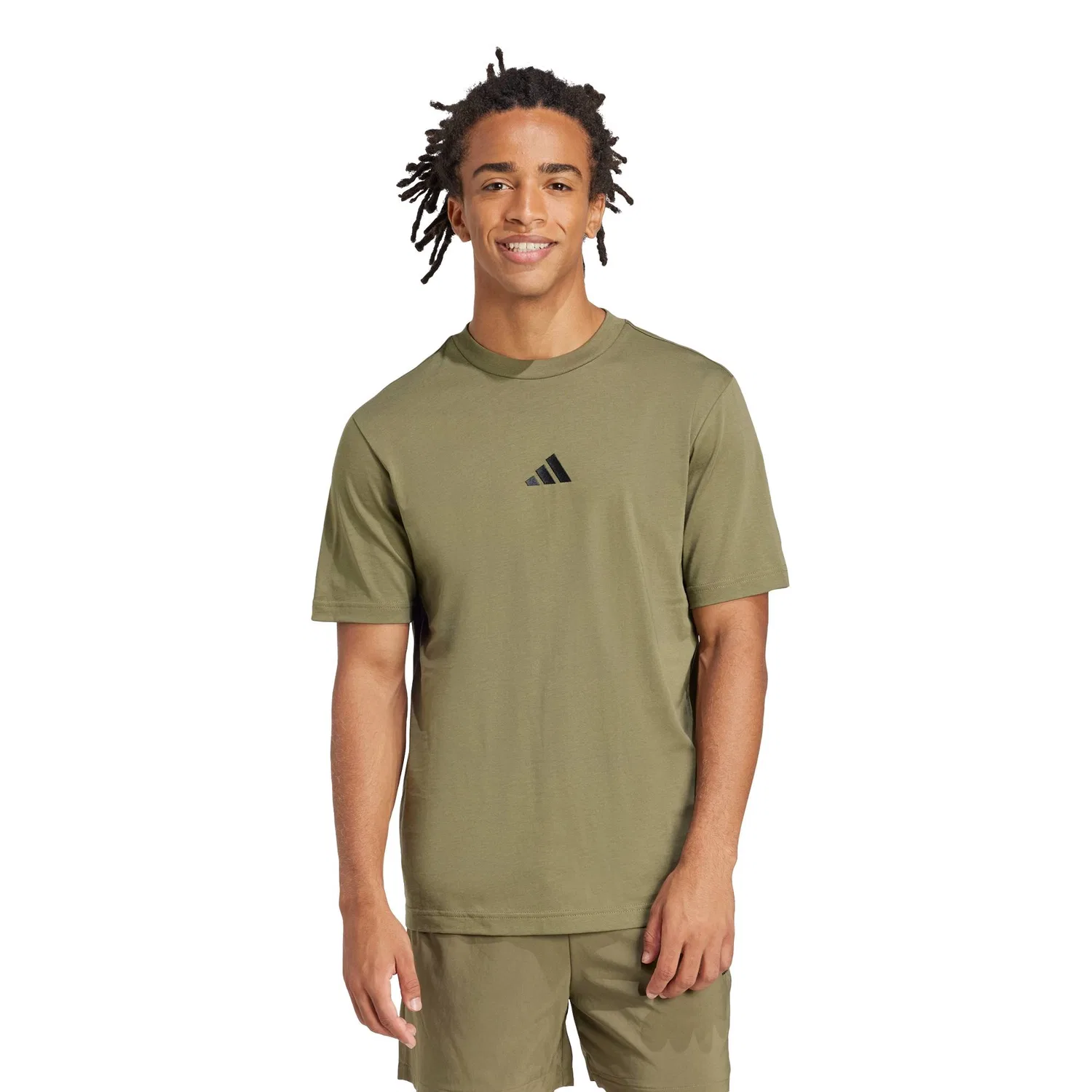 Футболка с логотипом, короткий рукав, Essentials Adidas, черный/оливковый — фото 4
