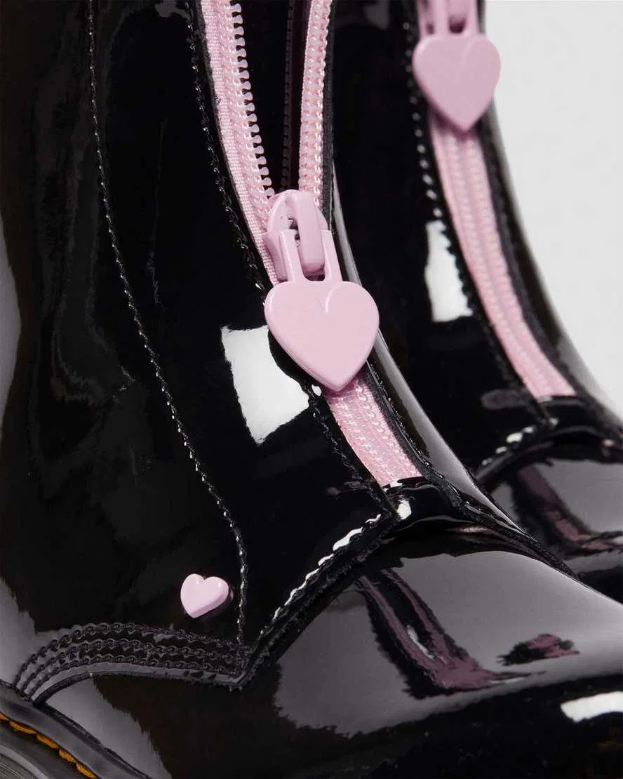 Детские ботинки Junior Heart из лакированной кожи наппа без застежек Dr Martens, черный — фото 3
