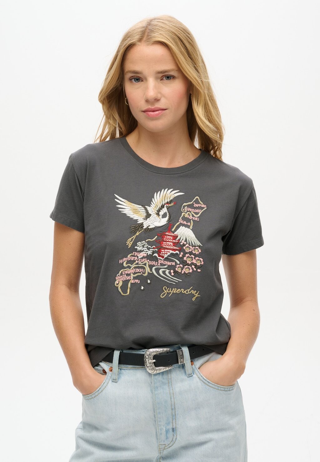 

Принт на футболке SUIKA EMBROIDERED Superdry, темно-серый