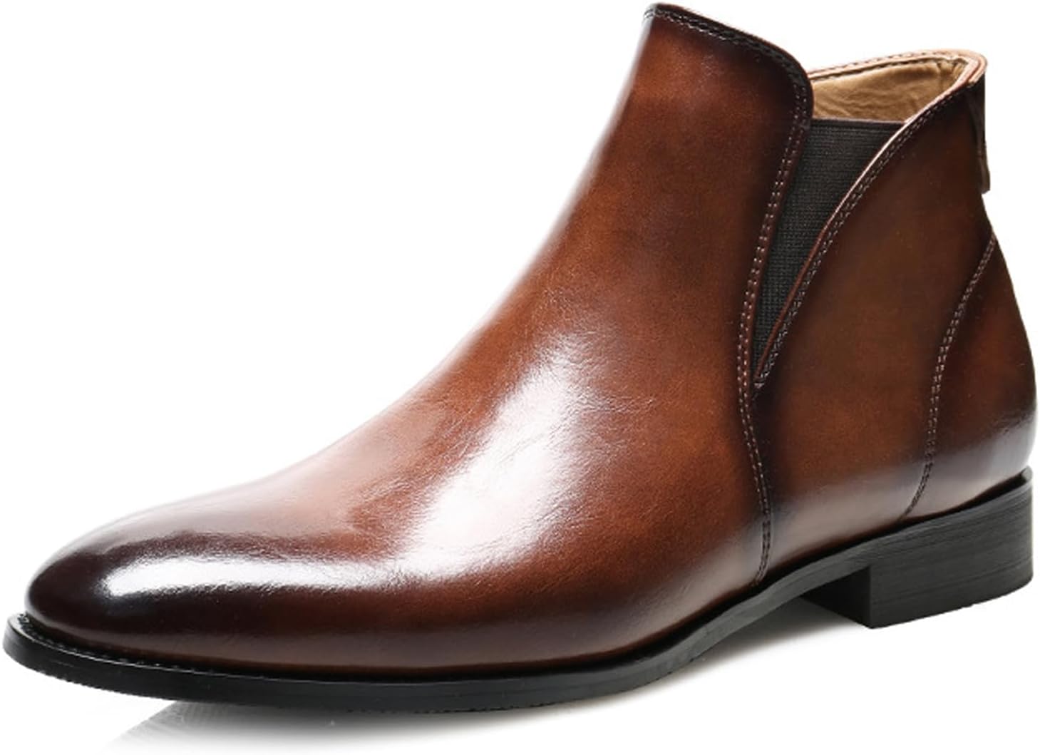 

Мужские кожаные челси с массивным каблуком и боковой молнией, винтажный потертый цвет, заостренный носок, нескользящие деловые формальные ботинки до щиколотки для офиса, свадьбы, смокинга Fifilapin, коричневый