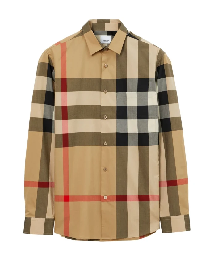 

Рубашка из хлопка с застежкой в клетку Burberry, бежевый