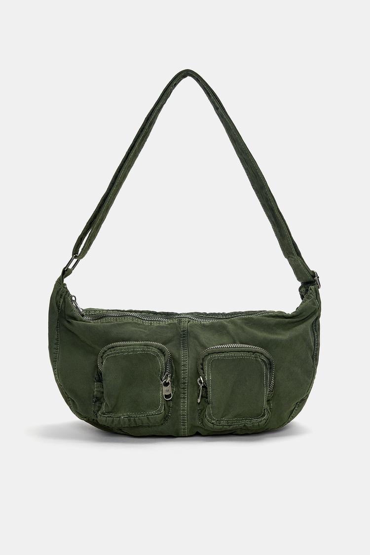 

Холщовая сумка через плечо с карманами Pull And Bear, хаки
