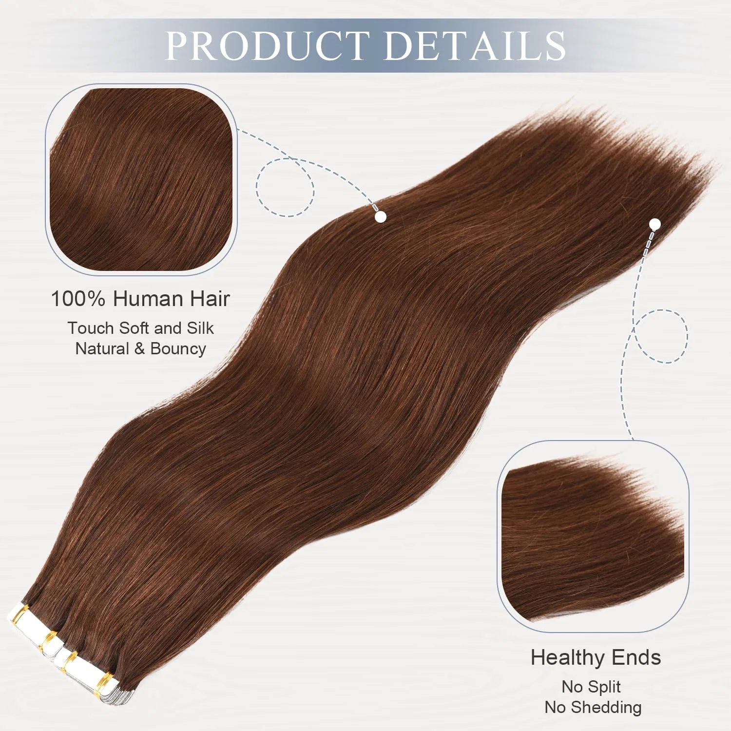 Накладные пряди Originea Tape-In Extensions из натуральных волос, 20 шт., 50 г, 45 см, средне-коричневые Originea, #4 — фото 4