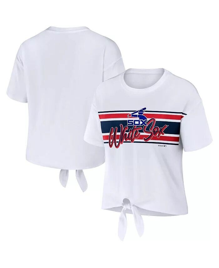 

Женская белая футболка Chicago White Sox с завязкой спереди Wear By Erin Andrews