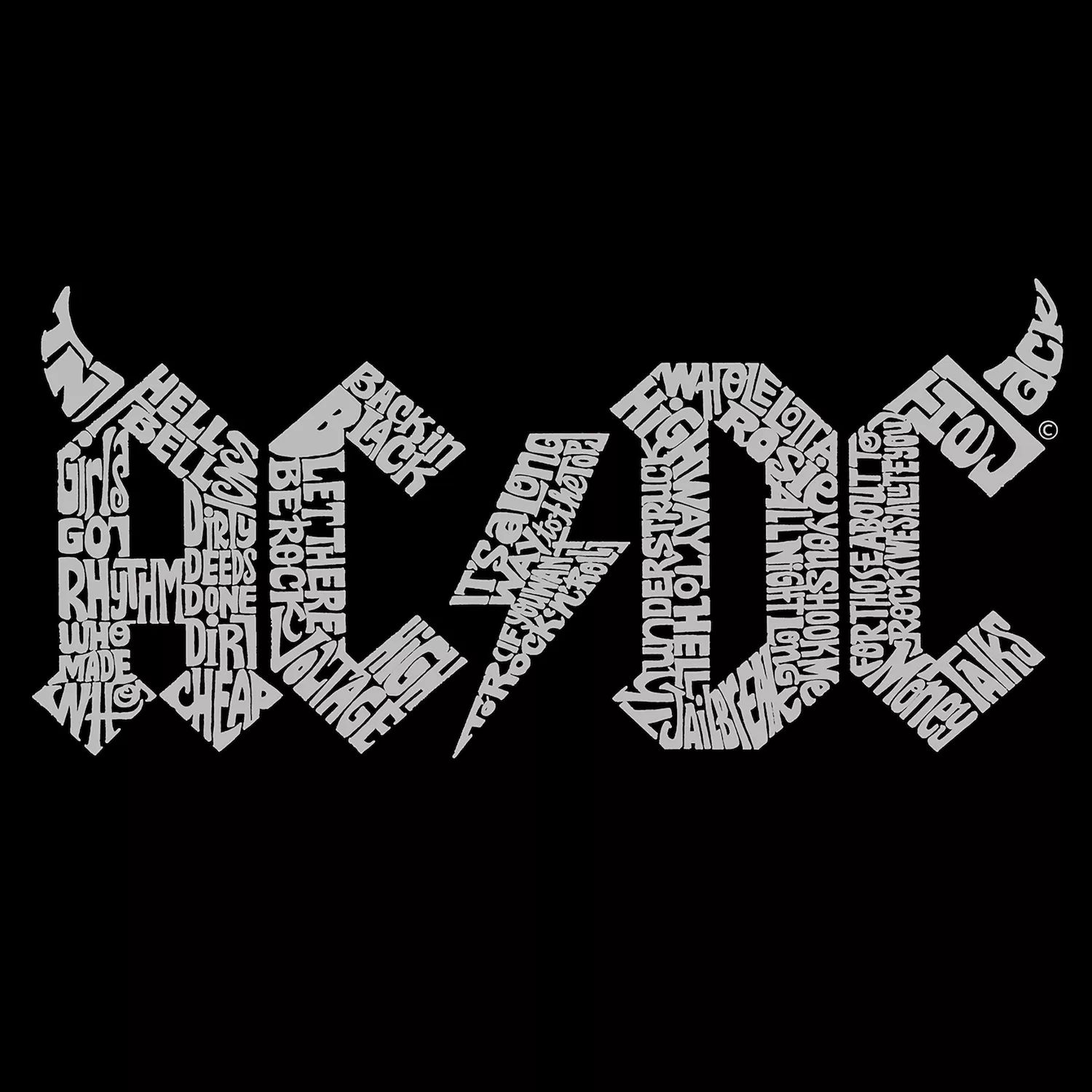 

Названия песен ACDC — мужская футболка с рисунком Word Art LA Pop Art