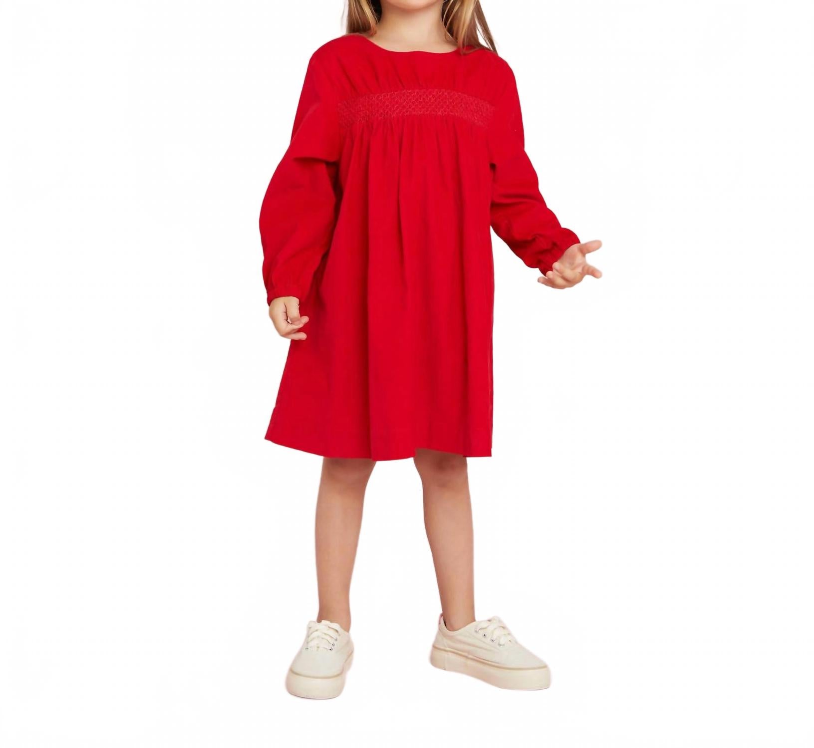 

Красное платье из вельвета со сборками Petit Bateau